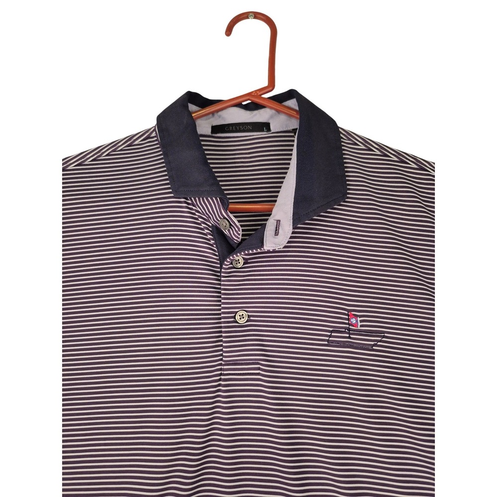 Greyson Mens Tennessee State Flag Striped Golf Polo Shirt Purple White Large